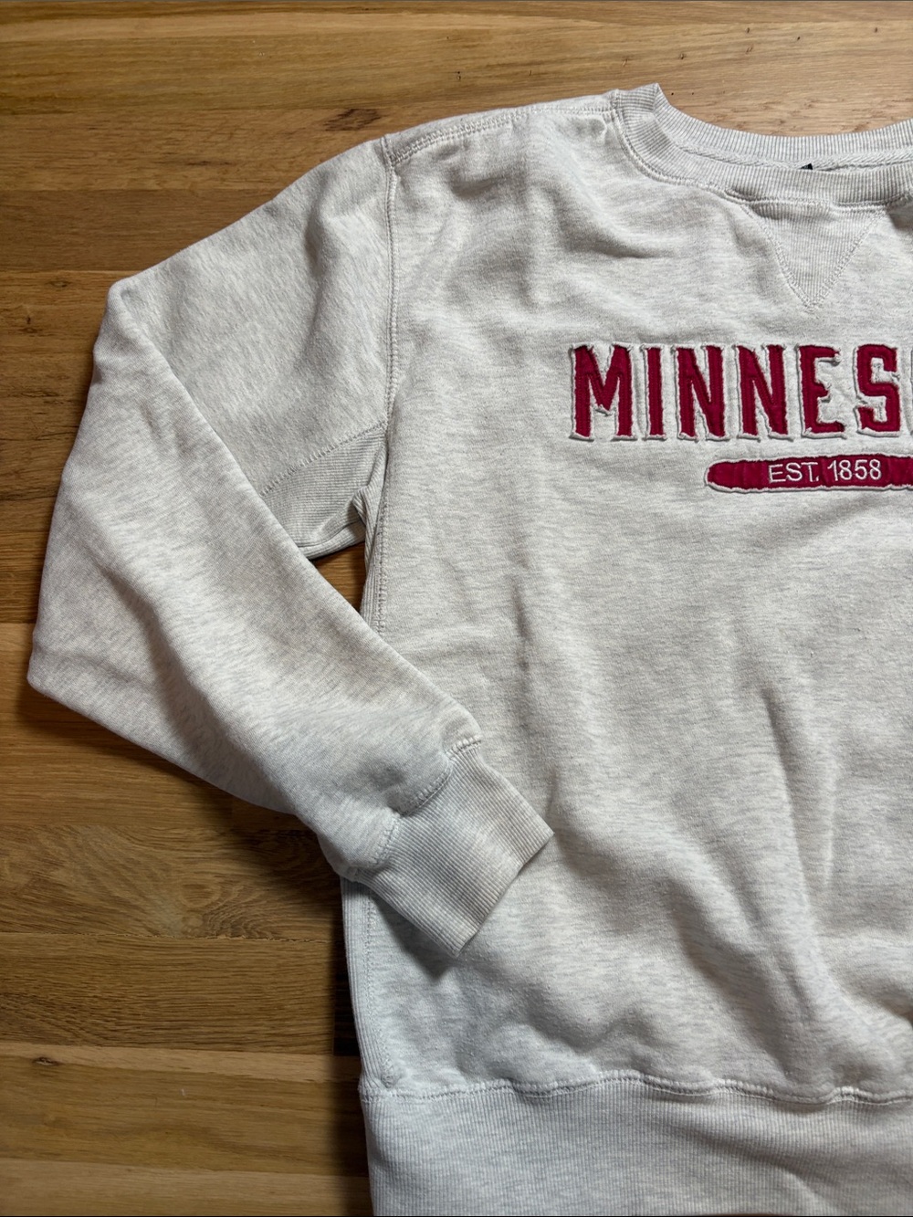 Signature Minnesota Crewneck Sweatshirt in Light Gray with Red Lettering - Picture 5 of 16